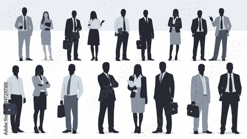 Diverse group of business professionals standing in a line.