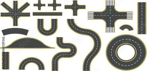 Collection of various road signs and markings on a white background