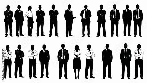 Diverse group of business professionals in silhouette standing and posing.