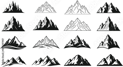 Collection of mountain illustrations in various styles and designs