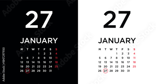 2026 calendar page showing January 27