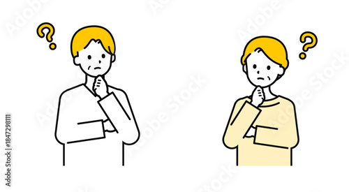 シンプルな私服のシニアの男女_疑問