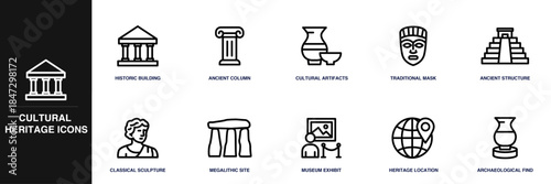 Cultural Heritage Line Icon Set