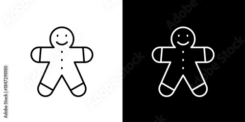 Cheerful gingerbread man outline icon, a classic symbol of festive holiday baking, traditional Christmas cookies, and sweet winter season treats