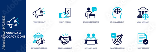 Lobbying & Advocacy Blue Colored Outline Icon Set