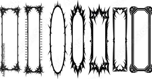 Black ornate frames with thorns and decorative elements on a white background