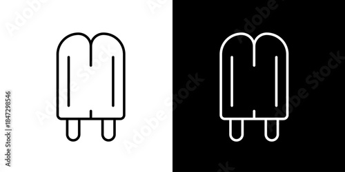 Clean icon outline drawing of a classic two-bar popsicle, a refreshing cold snack design element for menus, applications, and web interfaces