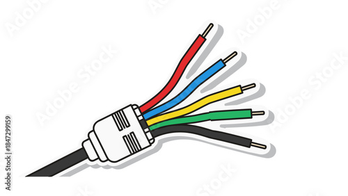 Colorful Wires Illustration: Electrical Cable with Stripped Ends