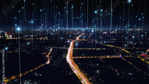 smart Connected city skyline. Futuristic network concept, city Technology.