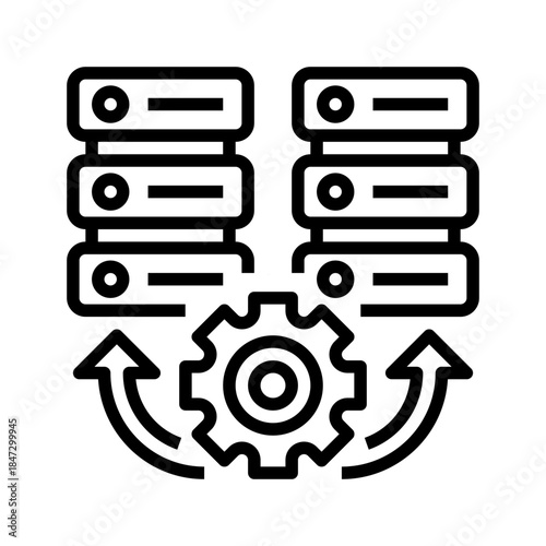 Data Integration Line Icon, Outline Symbol for System Connectivity, Information Unification, Digital Workflow, Multi-Source Processing, and Automated Synchronization. Vector Sign Icon.