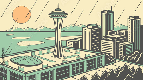 Seattle skyline with the iconic space needle is perfect for travel websites, city guides, tourism brochures, or seattlethemed designs. 