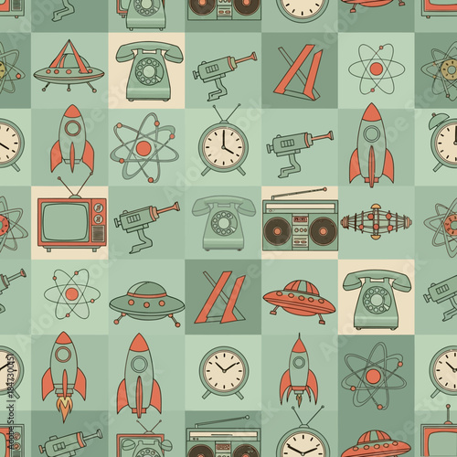 Vintage Retro Technology Icons Set Illustration.