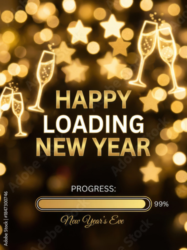 New business of new year happy loading new year celebration party champagne glass progress bar goal business plan 2026 year new changechallenge concept