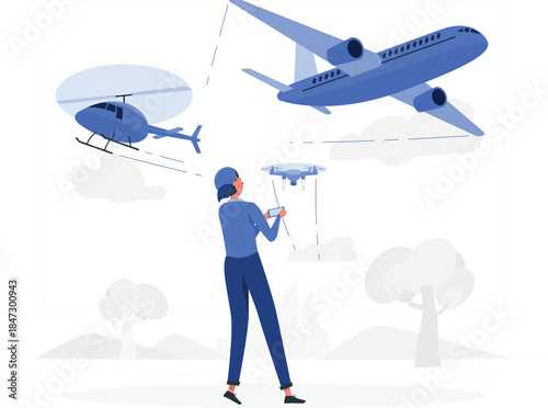 Child playing with airplane and helicopter toys