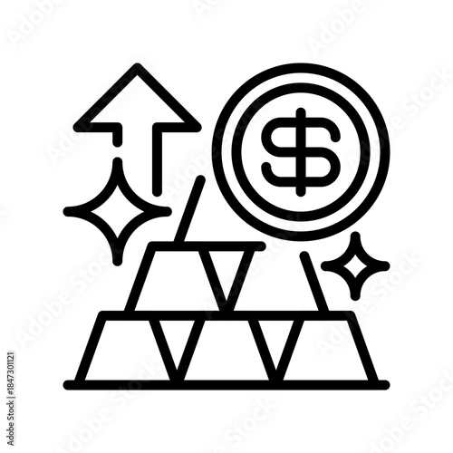 Gold Bar Line Icon, Outline Symbol for Wealth Storage, Asset Security, Precious Metal Investment, Value Holding, and Financial Stability. Vector Sign Icon.