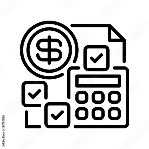 Financial Calculator Line Icon, Outline Symbol for Cost Estimation, Budget Computation, Profit Analysis, Number Processing, and Value Calculation. Vector Sign Icon.