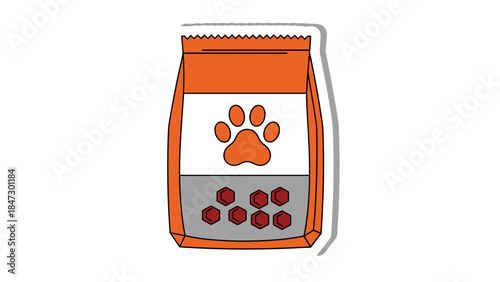 Dog Food Bag Icon - Paw Print & Kibble Illustration
