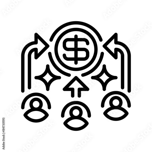 Crowdfunding Line Icon, Outline Symbol for Community Funding, Startup Support, Capital Pooling, Project Backing, and Shared Investment. Vector Sign Icon.