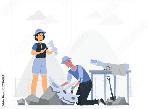 Paleontologists excavating fossil