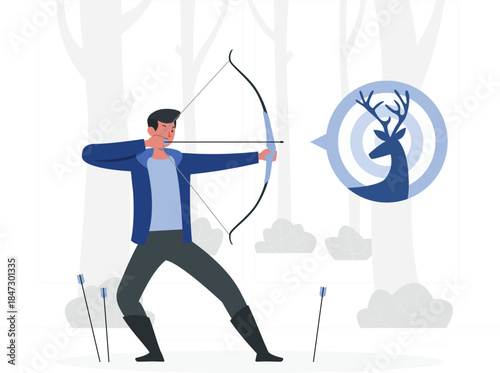 Man aiming bow and arrow at target