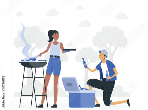 Grill master and technician at work