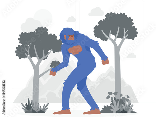 Blue bigfoot in forest