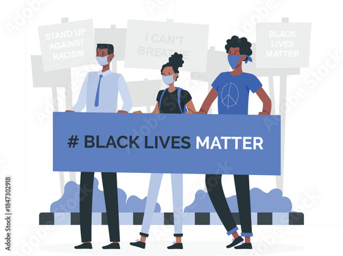 Diverse group holding a Black Lives Matter sign during a protest