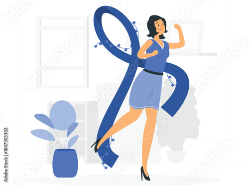 A woman dancing with a ribbon in an office environment from a dynamic viewpoint