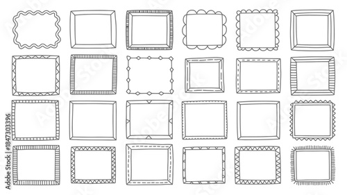 A charming collection of twenty five unique hand drawn doodle frames with various border styles
