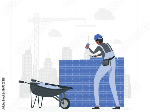Construction worker laying bricks