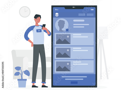 Man using social media on smartphone