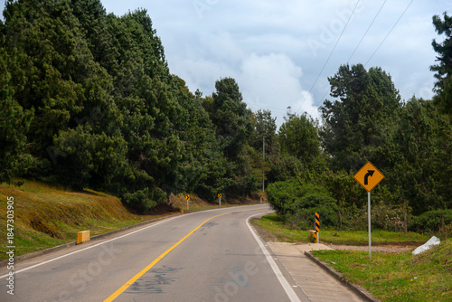 Curve signage on a Colombian road