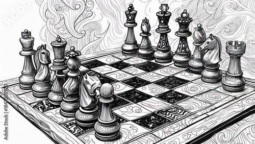 Chessboard in Black and White - Strategic Game.