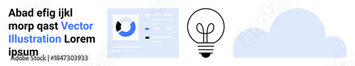 Business innovation, cloud solutions, digital insights, technology concepts, modern analytics, creativity . Data dashboard, lightbulb and a cloud icon. Business innovation and cloud solutions