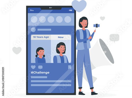 Woman engaging with social media challenge