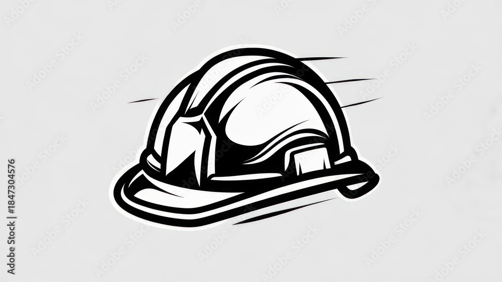 Fototapeta premium Construction Safety Helmet Icon - Black and White Illustration.
