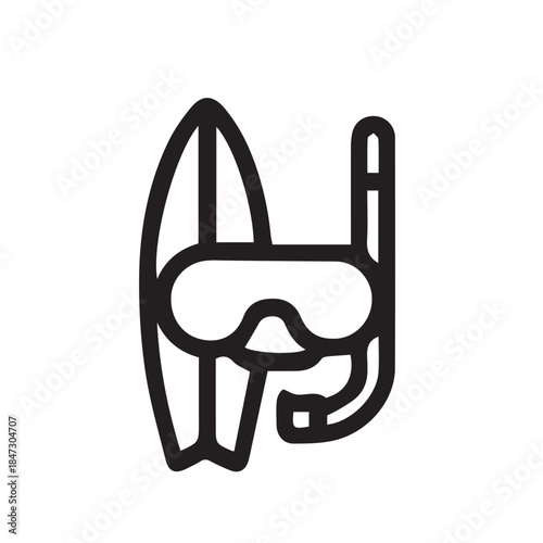 beach icon. travel symbol. surfing and diving equipment. long holiday, beach, mountain. Outline design style