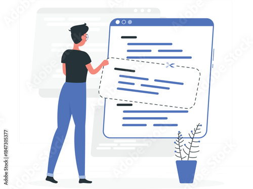 A man interacts with a large digital interface displaying various content