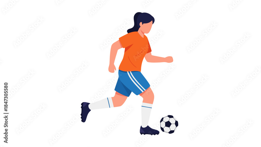Obraz premium Flat Illustration of a Woman Playing Soccer
