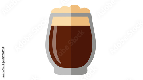 Flat Icon of Dark Beer with Foamy Head