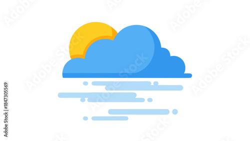 Flat Icon: Sun Behind Cloud with Fog