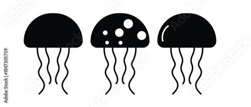 Jellyfish Silhouette Vector Set – Marine Creatures, Ocean Wildlife Icons & Diverse Tentacle Shapes