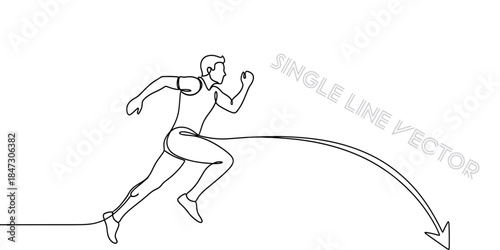 Male runner sprinting in continuous line art. Dynamic athlete in motion. Minimalist outline drawing. Vector illustration