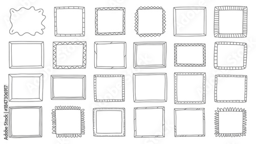 An appealing variety of twenty five charming hand drawn frames showcasing diverse whimsical border elements
