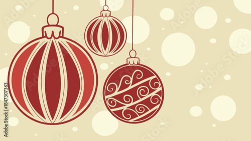 Three red Christmas ornaments with vintage patterns festive holiday decoration for winter season iso