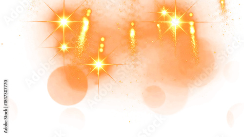 Vibrant Orange Abstract Background with Sparkling Lights and Dynamic Geometric Shapes

