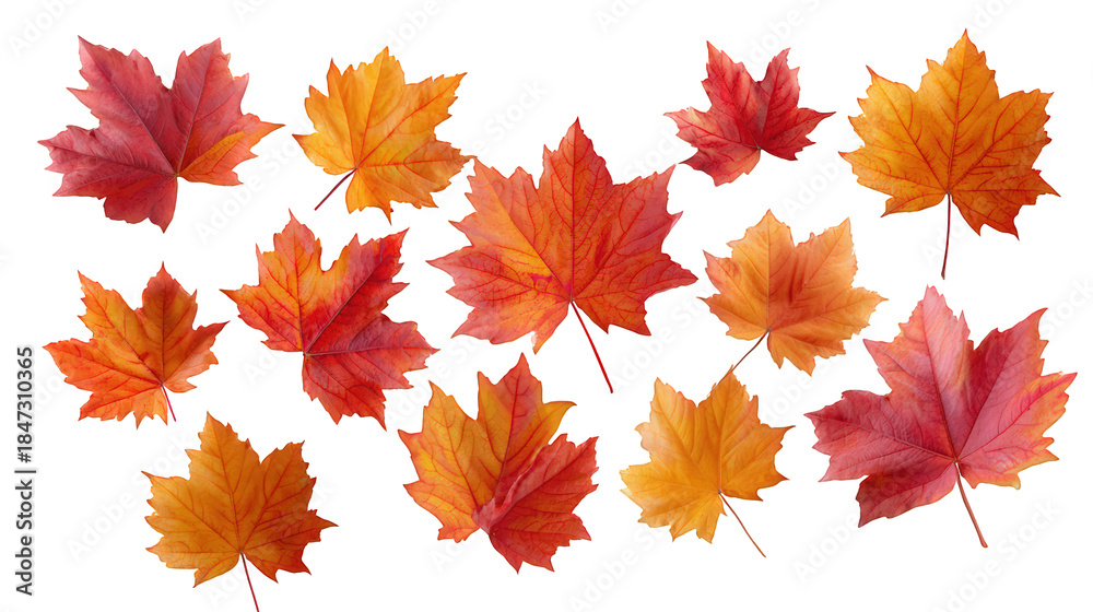 Fototapeta premium Autumn Maple Leaves Scattered on White Background