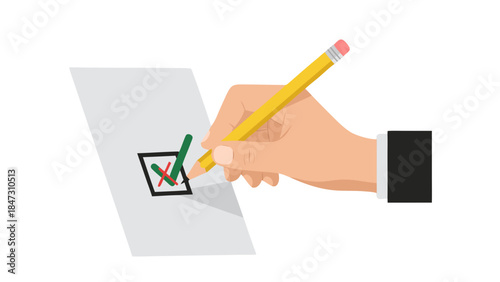 Hand Marking Vote Box with Checkmark and Cross
