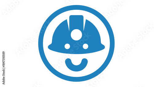Happy Construction Worker Icon: Safety Helmet and Smiling Face