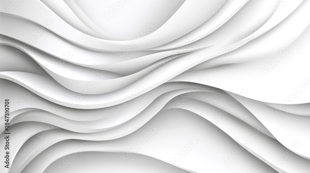 Obraz premium White layered paper waves abstract background flowing ribbons with soft shadow play